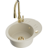 Mexen Kevin Granitspüle 1-beckig mit Abtropffläche und Küchenarmatur Savita, beige - 6517-69-672601-50