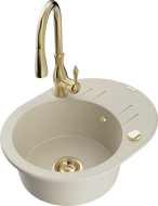 Mexen Kevin Granitspüle 1-beckig mit Abtropffläche und Küchenarmatur Savita, beige - 6517-69-672601-50