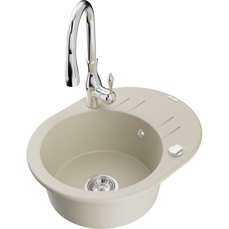 Mexen Kevin 1-Becken Granitspüle mit Abtropffläche und Küchenarmatur Savita, beige - 6517-69-672601-00