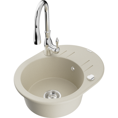 Mexen Kevin 1-Becken Granitspüle mit Abtropffläche und Küchenarmatur Savita, beige - 6517-69-672601-00