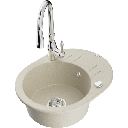 Mexen Kevin Granitspüle 1-beckig mit Abtropffläche und Küchenarmatur Savita, beige - 6517-69-672601-00