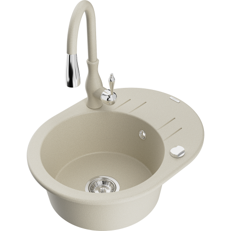 Mexen Kevin Granitspüle 1-Becken mit Abtropffläche und Küchenarmatur Savita, beige - 6517-69-672601-69