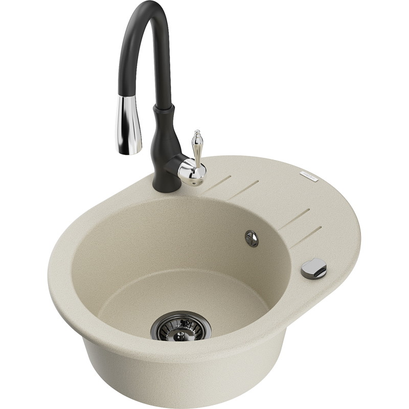 Mexen Kevin Granitspüle 1-Becken mit Abtropffläche und Küchenarmatur Savita, beige - 6517-69-672601-70
