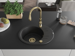 Mexen Kevin Granitspüle 1-beckig mit Abtropffläche und Küchenarmatur Savita, schwarz/silber metallic - 6517-73-672601-50