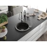 Mexen Kevin Spülbecken Granit 1-Kammer mit Abtropffläche und Küchenarmatur Savita, Schwarz/Gold Metallic - 6517-75-672601-00