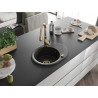 Mexen Kevin Granitspüle 1-beckig mit Abtropffläche und Küchenarmatur Savita, schwarz/gold metallic - 6517-75-672601-50