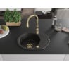 Mexen Kevin Granitspüle 1-beckig mit Abtropffläche und Küchenarmatur Savita, schwarz/gold metallic - 6517-75-672601-50