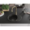Mexen Kevin Granitspüle 1-beckig mit Abtropffläche und Küchenarmatur Savita, schwarz/gold metallic - 6517-75-672601-50-B