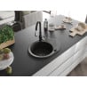Mexen Kevin granitspüle 1-becken mit abtropffläche und küchenarmatur Savita, schwarz/gold metallic - 6517-75-672601-70-B