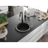 Mexen Kevin Granitspüle 1-Becken mit Abtropffläche und Küchenarmatur Savita, schwarz/goldener Metallic - 6517-75-672601-70-B
