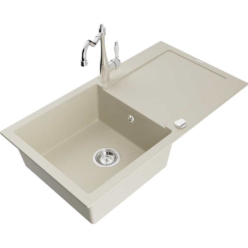 Mexen Leo Granitspüle 1-Becken mit Abtropffläche und Küchenarmatur Carla, beige - 6501-69-670700-00