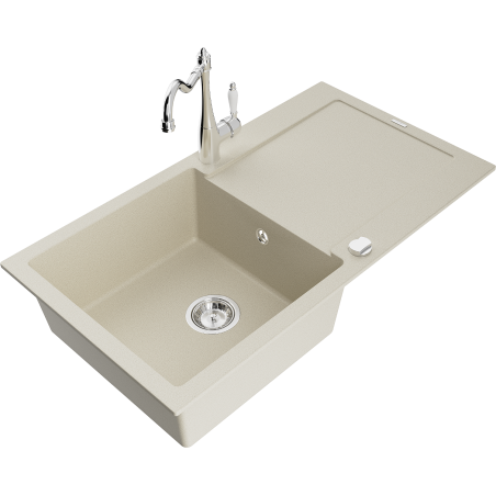 Mexen Leo Granitspüle 1-Becken mit Abtropffläche und Küchenarmatur Carla, beige - 6501-69-670700-00