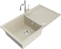 Mexen Leo Granitspüle 1-Becken mit Abtropffläche und Küchenarmatur Carla, beige - 6501-69-670700-00