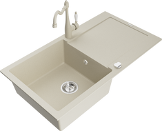 Mexen Leo Granitspüle 1-Becken mit Abtropffläche und Küchenarmatur Carla, beige - 6501-69-670700-69