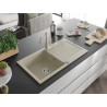 Mexen Leo Einbauspüle aus Granit, 1-Becken, mit Abtropffläche und Küchenarmatur Carla, beige - 6501-69-670700-69