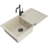 Mexen Leo Einzelbecken Granitspüle mit Abtropffläche und Küchenarmatur Carla, beige - 6501-69-670700-70