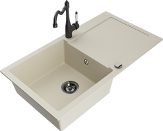 Mexen Leo 1-Komponenten Granitspüle mit Abtropffläche und Küchenarmatur Carla, beige - 6501-69-670700-70