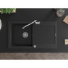 Mexen Leo Granitspüle 1-beckig mit Abtropffläche und Küchenarmatur Carla, schwarz/silber metallic - 6501-73-670700-00