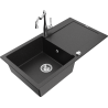 Mexen Leo Granitspüle 1-Becken mit Abtropffläche und Küchenarmatur Carla, Schwarz/Silber Metallic - 6501-73-670700-00