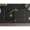 Mexen Leo Granitspüle 1-Becken mit Abtropffläche und Küchenarmatur Carla, Schwarz/Silber Metallic - 6501-73-670700-50