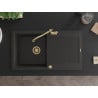 Mexen Leo Granitspüle 1-Becken mit Abtropffläche und Küchenarmatur Carla, schwarz/goldener Metallic - 6501-75-670700-50