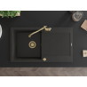 Mexen Leo Granitspüle 1-beckig mit Abtropffläche und Küchenarmatur Carla, schwarz/gold metallic - 6501-75-670700-50