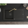 Mexen Leo Granitspüle 1-beckig mit Abtropffläche und Küchenarmatur Carla, schwarz/gold metallic - 6501-75-670700-50-B