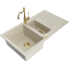 Mexen Matias Granitspüle 1,5-Becken mit Abtropffläche und Küchenarmatur Carla, beige - 6502-69-670700-50