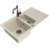 Mexen Matias Granitspüle 1,5-Becken mit Abtropffläche und Küchenarmatur Carla, beige - 6502-69-670700-70