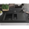 Mexen Matias Granitspüle 1,5-becken mit Abtropffläche und Küchenarmatur Carla, schwarz/silber - 6502-73-670700-70-B