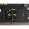 Mexen Matias Granitspüle 1,5 Kammern mit Abtropffläche und Küchenarmatur Carla, schwarz/goldenes Metallic - 6502-75-670700-50
