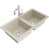 Mexen Mario Granitspüle 2-Kammer mit Küchenarmatur Carla, beige - 6504-69-670700-00