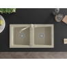 Mexen Mario Granitspüle 2-becken mit Küchenarmatur Carla, beige - 6504-69-670700-69