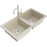 Mexen Mario Granitspüle 2-becken mit Küchenarmatur Carla, beige - 6504-69-670700-69