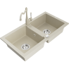 Mexen Mario Granitspüle 2-Kammer mit Küchenarmatur Carla, beige - 6504-69-670700-69