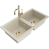 Mexen Mario granitspüle 2-becken mit küchenarmatur Carla, beige - 6504-69-670700-50