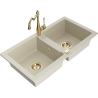 Mexen Mario Granitspüle 2-Kammer mit Küchenarmatur Carla, beige - 6504-69-670700-50