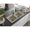 Mexen Mario Granitspüle 2-Becken mit Küchenarmatur Carla, beige - 6504-69-670700-70