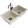 Mexen Mario Granitspüle 2-Becken mit Küchenarmatur Carla, beige - 6504-69-670700-70