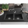 Mexen Mario Granit-Spüle 2-Kammer mit Küchenarmatur Carla, schwarz/silber metallic - 6504-73-670700-00