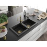 Mexen Mario Granitspülbecken mit 2 Kammern und Küchenarmatur Carla, schwarz/silber metallic - 6504-73-670700-50
