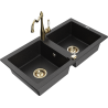 Mexen Mario Granitspülbecken mit 2 Kammern und Küchenarmatur Carla, schwarz/silber metallic - 6504-73-670700-50