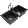 Mexen Mario Granitspüle 2-beckig mit Küchenarmatur Carla, schwarz/silber Metallic - 6504-73-670700-50