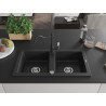 Mexen Mario 2-Schüssel-Einbauspüle aus Granit mit Küchenarmatur Carla, schwarz/silber metallic - 6504-73-670700-70