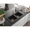 Mexen Mario Granitspüle 2-Kammer mit Küchenarmatur Carla, Schwarz/Gold Metallic - 6504-75-670700-50