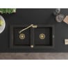 Mexen Mario Granitspüle 2-Kammer mit Küchenarmatur Carla, Schwarz/Gold Metallic - 6504-75-670700-50