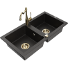 Mexen Mario Granitspüle 2-Kammer mit Küchenarmatur Carla, Schwarz/Gold Metallic - 6504-75-670700-50