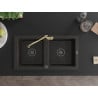 Mexen Mario Granitspüle 2-Kammer mit Küchenarmatur Carla, Schwarz/Gold Metallic - 6504-75-670700-50-B