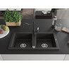 Mexen Mario Granitspüle 2-Kammer mit Küchenarmatur Carla, schwarz/gold metallic - 6504-75-670700-70