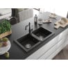 Mexen Mario Granitspüle 2-Kammer mit Küchenarmatur Carla, schwarz/gold metallic - 6504-75-670700-70